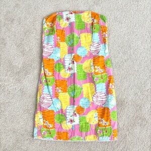 Vintage Lilly Pulitzer Chinese Lantern Print Strapless Sheath Dress